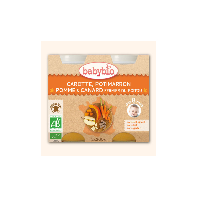 Petit Pot Menu Carrote, Potimarron, Pomme & Canard fermier du Poitou - 2x200g