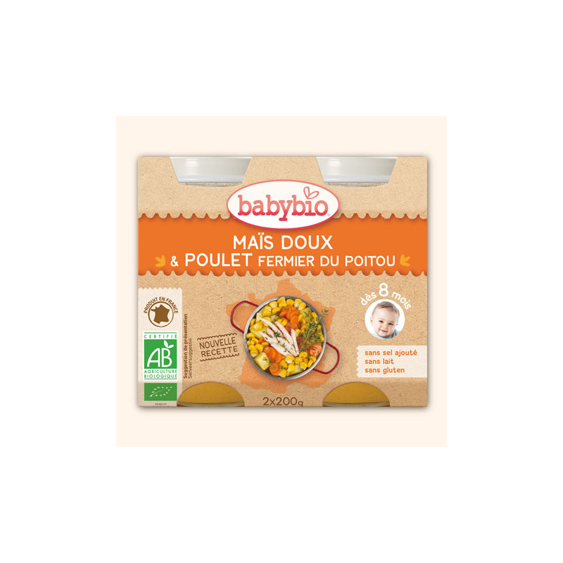 Petit Pot Menu Maïs Doux & Poulet fermier du Poitou - 2x200g