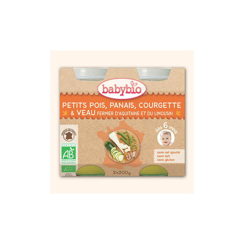 Petit Pot Menu Petits Pois, Panais, Courgette & Veau fermier d'Aquitaine et du Limousin - 2x200g