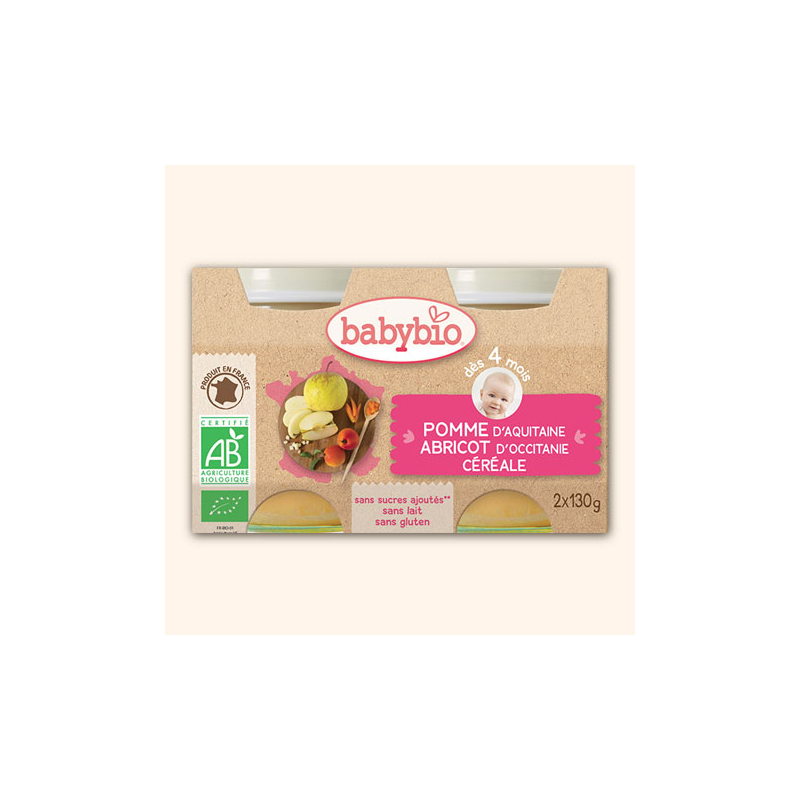Petit Pot Fruits Pomme d'Aquitaine, Abricot du Roussillon & Céréale - 2x130g