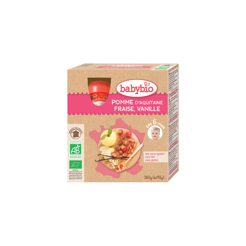 Gourde Fruits - Pomme d'Aquitaine Fraise Vanille, 4x90g