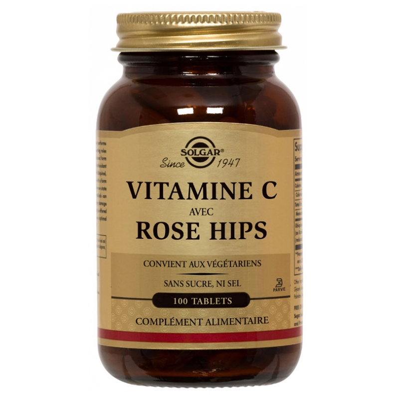 Solgar Vitamine C 500 avec Rose Hips - 100 Comprimés