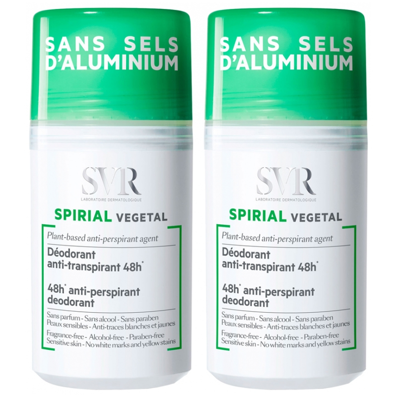 SVR Spirial Déodorant Anti-Transpirant Végétal Roll-on - Lot de 2 x 50 ml