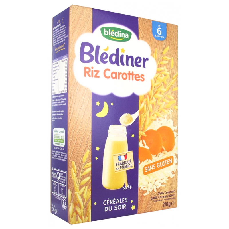 Blédîner Céréales du Soir Riz Carottes de 6 à 36 Mois - 210g