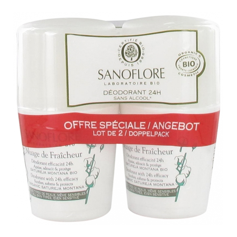 Sanoflore Nuage de Fraicheur Déodorant Efficacité 24H Roll-On Bio - Lot de 2 x 50 ml