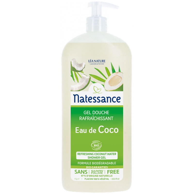 Natessance Gel Douche Rafraîchissant Eau de Coco Bio - 1l