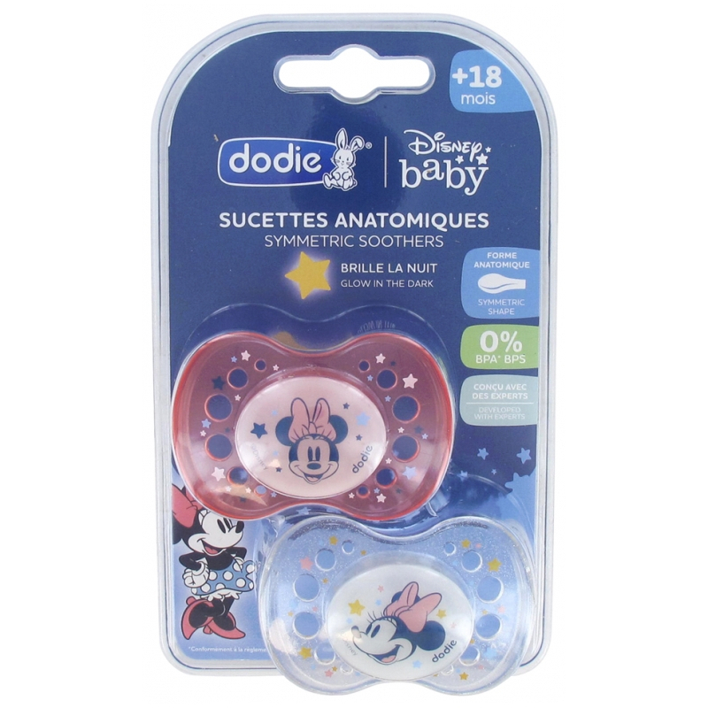 Dodie Disney Baby Sucettes Anatomiques Nuit Silicone 18 Mois et + Minnie - 2 unités