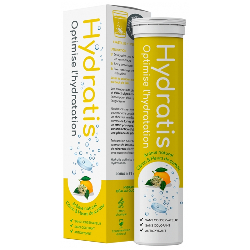Hydratis Solution d'Hydratation Arôme : Citron Fleur de Sureau - 20 Pastilles Effervescentes