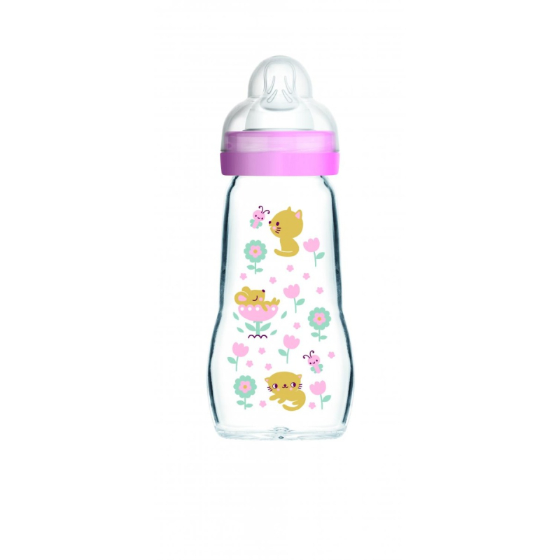 MAM Biberon en verre rose débit 2 à partir de 2 mois  -260 ml