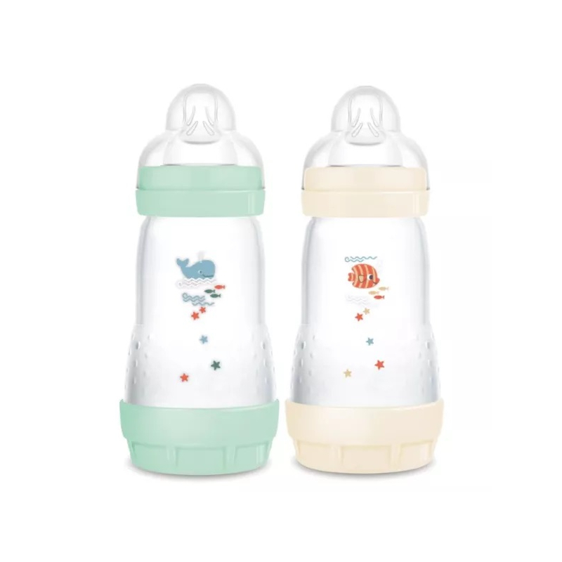 Mam Biberon Anti-coliques Menthe et Coton Tétine Débit 2 - Lot 2x260ml