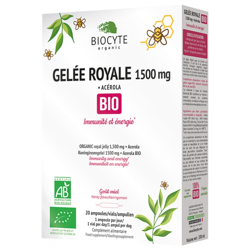 Biocyte Gelée Royale 1500 mg + Acérola Bio - 20 Ampoules