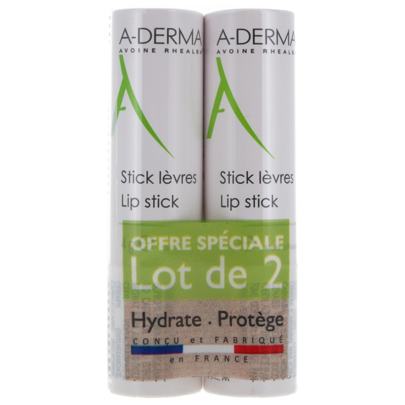 A-DERMA Stick Lèvres - Lot de 2 x 4 g