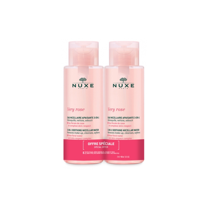 Nuxe Very rose Eau Micellaire Apaisante 3en1 - Lot de 2 x 400 ml