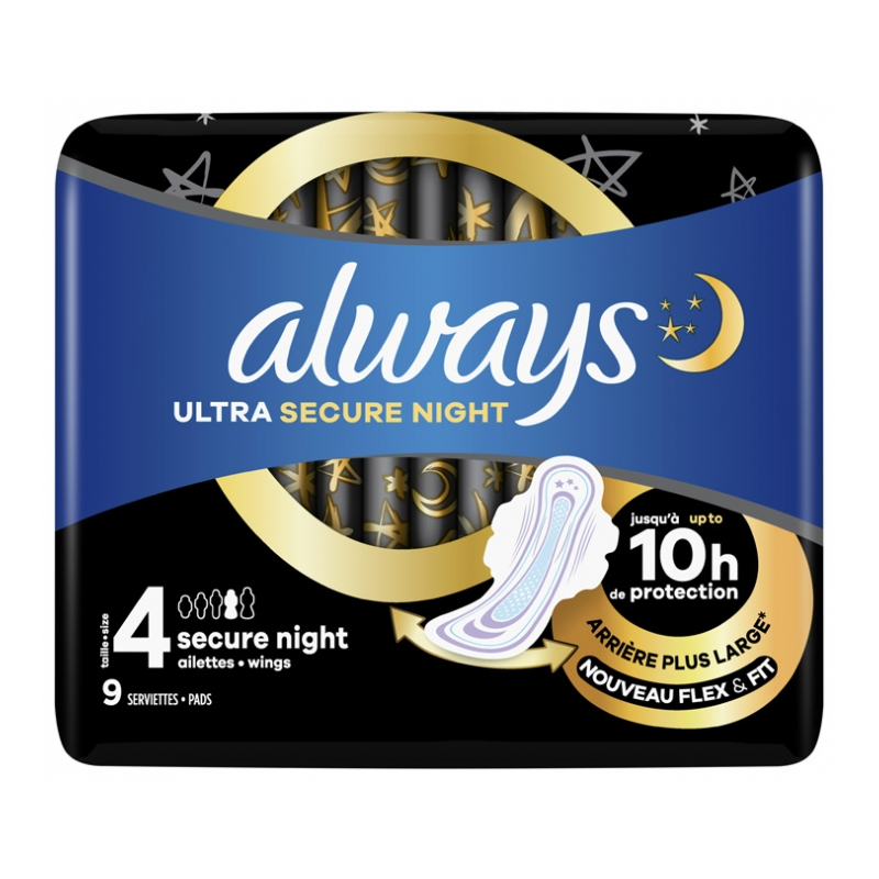 Always Ultra Secure Night Serviettes Taille 4 - 9 unités 