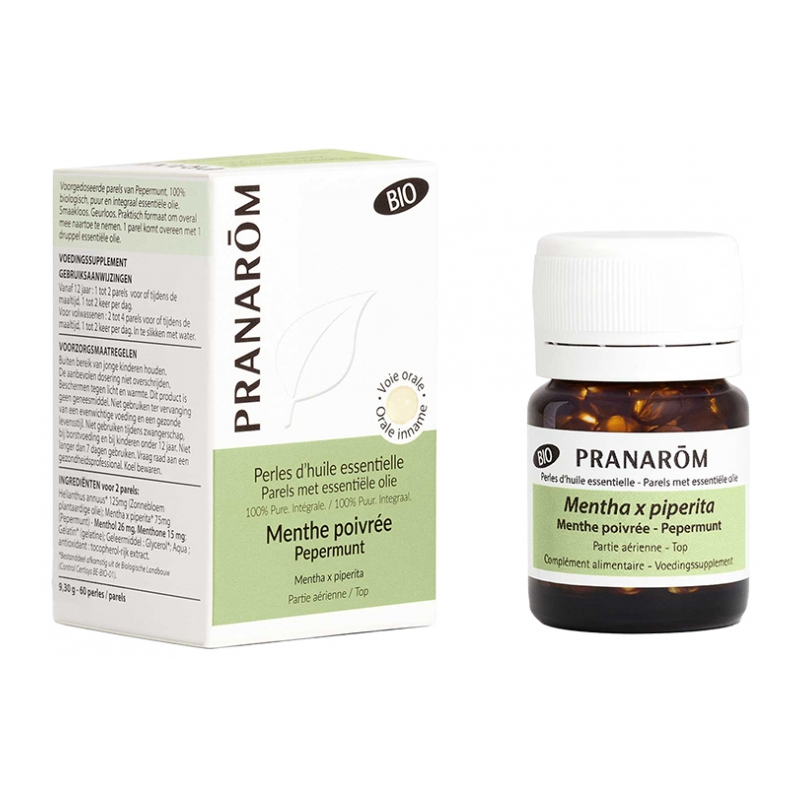 Pranarôm Perles d'Huile Essentielle Menthe Poivrée (Pepermunt) Bio - 60 Perles