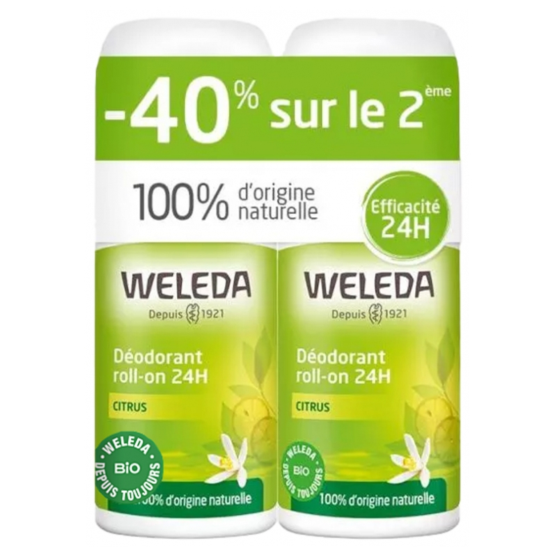 Weleda Déodorant au Citrus Roll-on 24H - Lot de 2 x 50 ml
