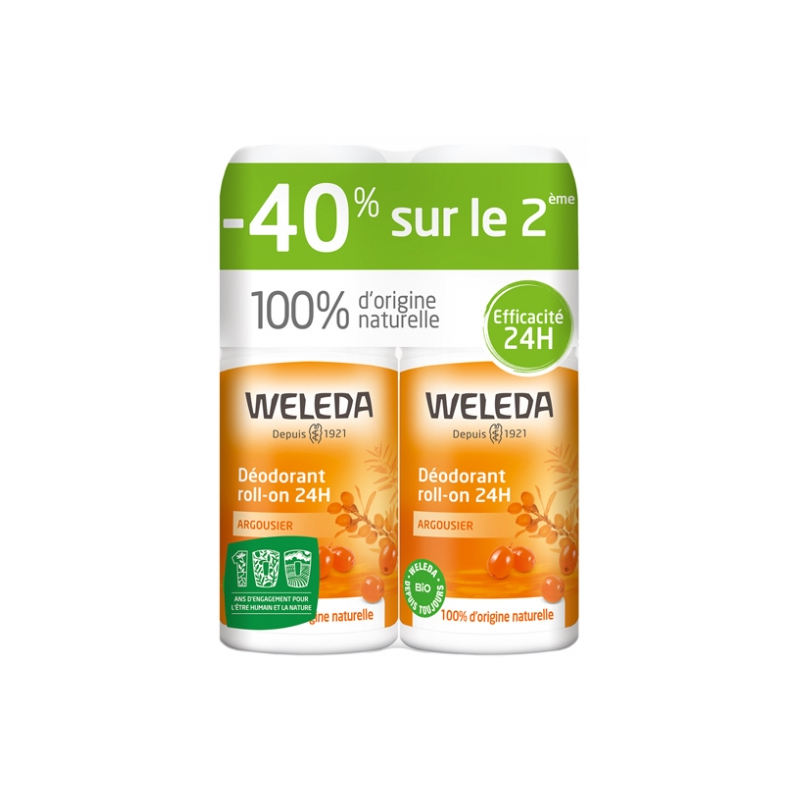 Weleda Déodorant Argousier Roll-on 24H - Lot de 2 x 50 ml