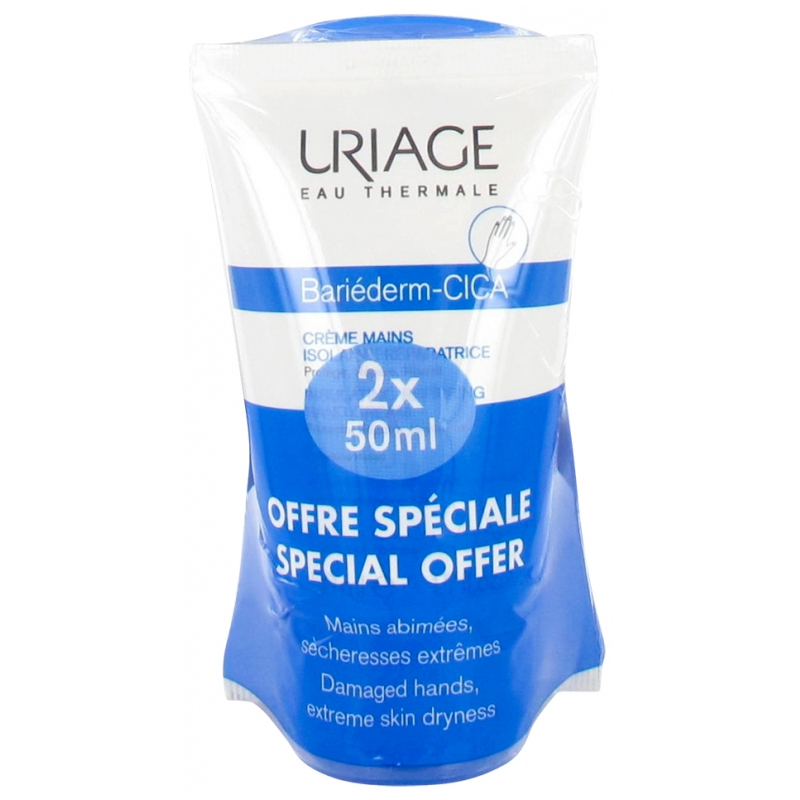 Uriage Bariéderm Cica Crème Mains Isolante Réparatrice - Lot de 2 x 50 ml