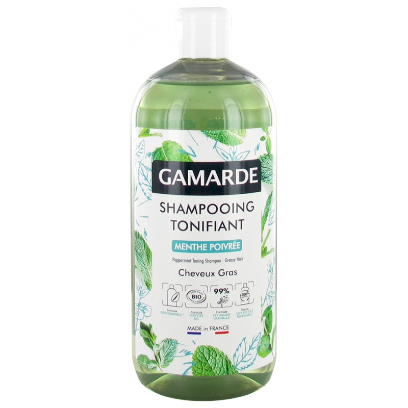 Gamarde Shampoing Tonifiant Menthe Poivrée Cheveux Gras Bio - 500 ml
