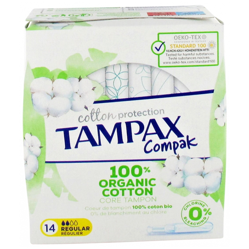 Tampax Compak Cotton Régulier 100% Coton Bio - 14 Tampons