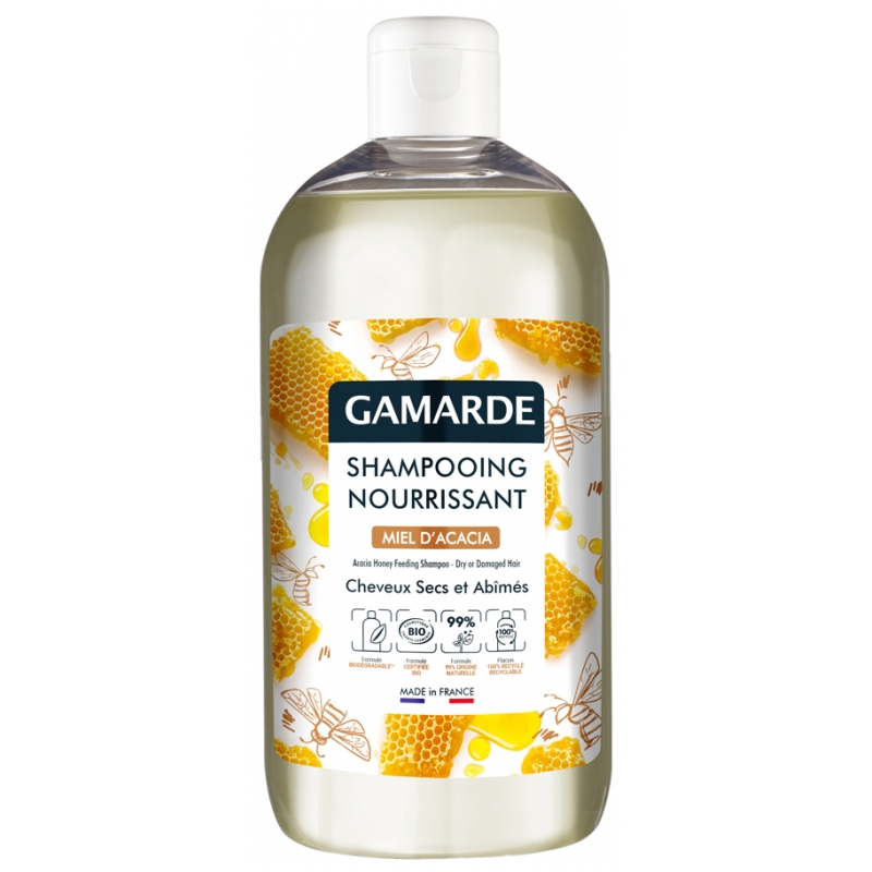 Gamarde Shampoing Nourrissant Miel d'Acacia Cheveux Secs et Abîmés Bio - 500 ml