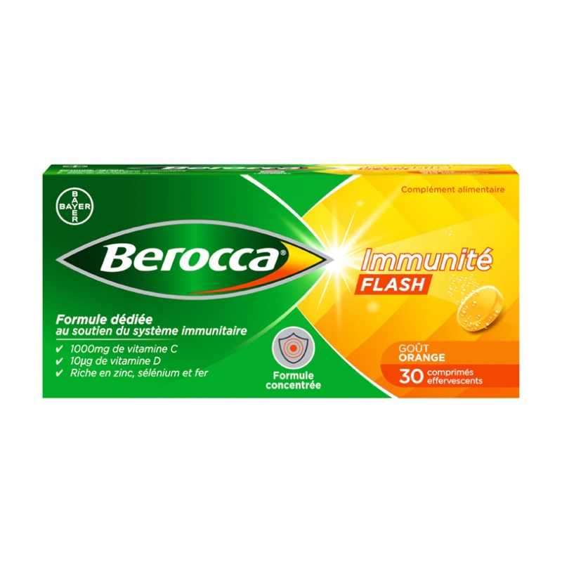 Berocca Immunité Flash Goût Orange - 30 Comprimés Effervescents