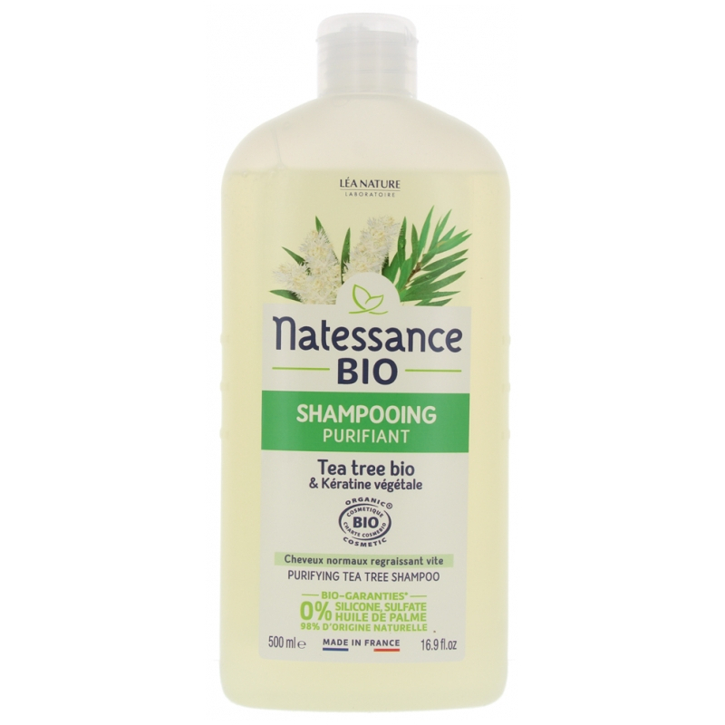 Natessance Shampoing Purifiant Tea Tree Bio et Kératine Végétale - 500 ml