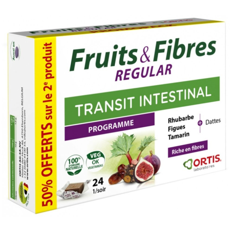 Ortis Fruits & Fibres Regular - Lot de 2 x 24 Cubes à Mâcher