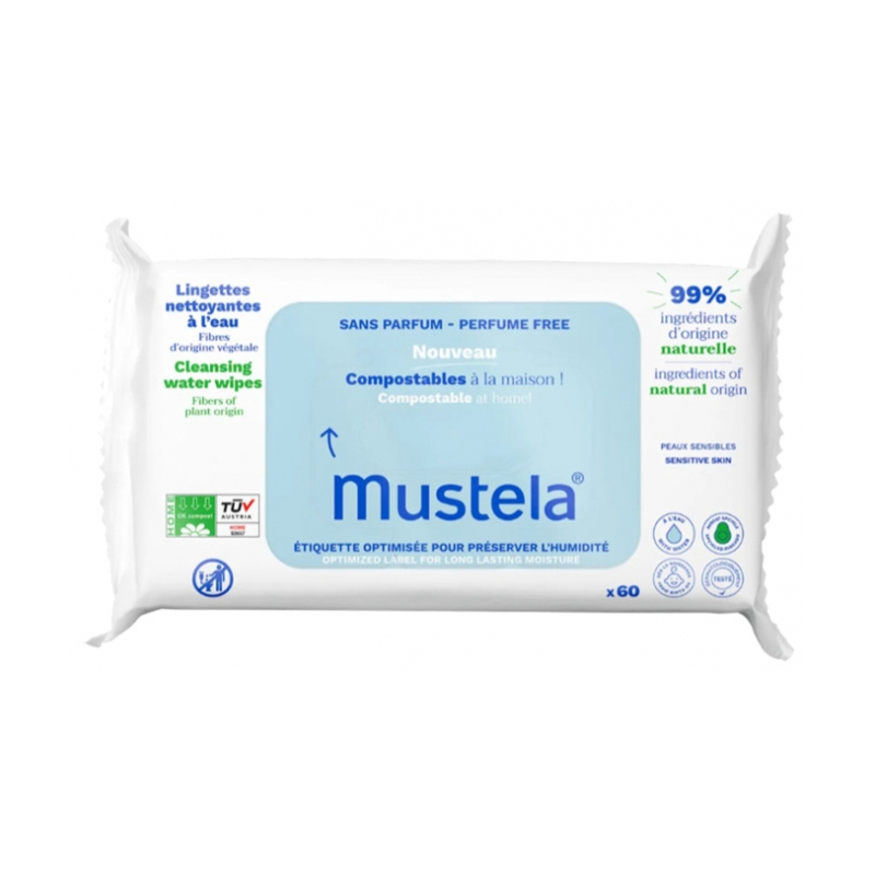 Mustela Lingettes Nettoyantes Compostables Sans Parfum - 60 Lingettes