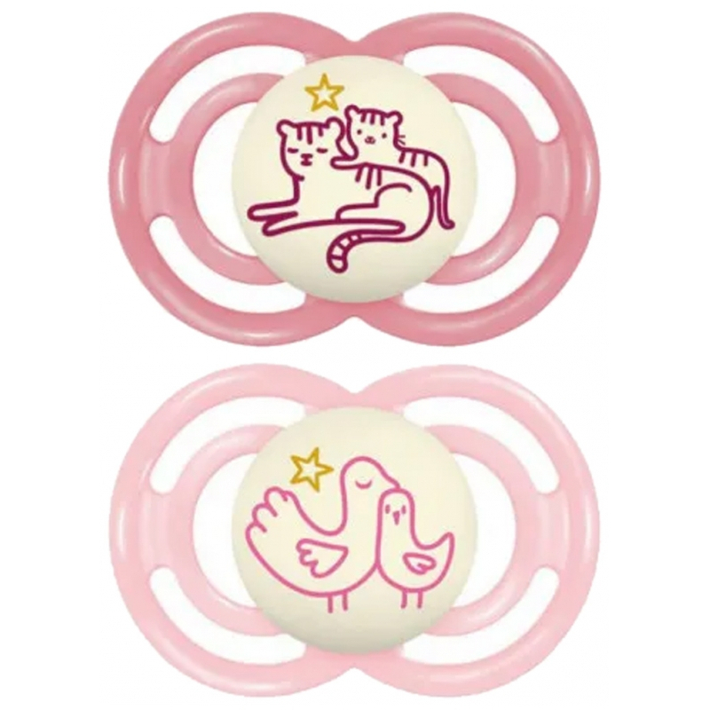 MAM 2 Sucettes Perfect Nuit Animaux 18 Mois et + - Modèle : Félins et Oiseaux