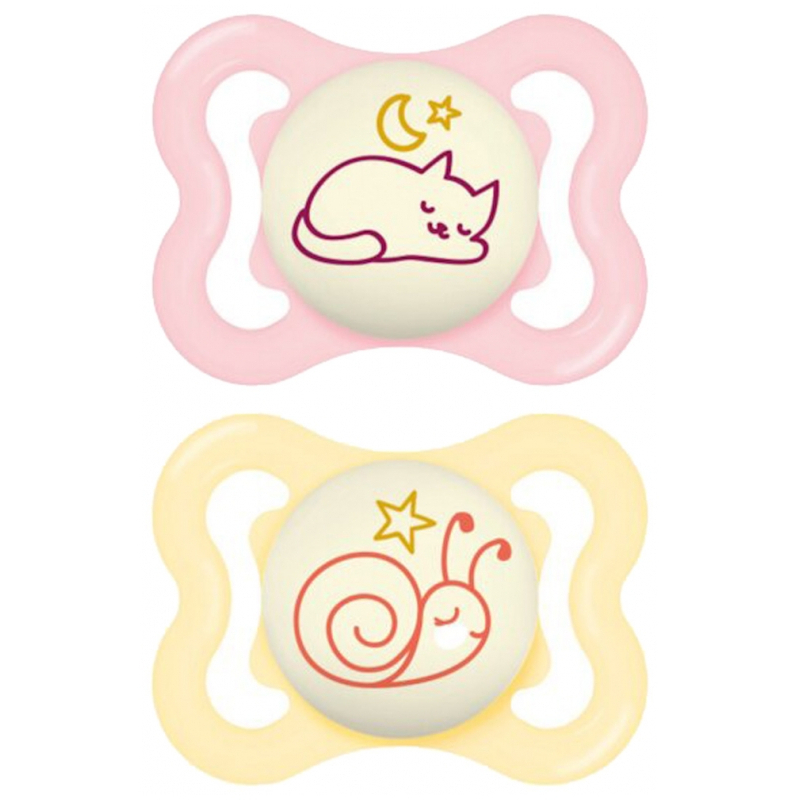 MAM 2 Sucettes Supreme Nuit 2-6 Mois - Modèle : Chat et Escargot