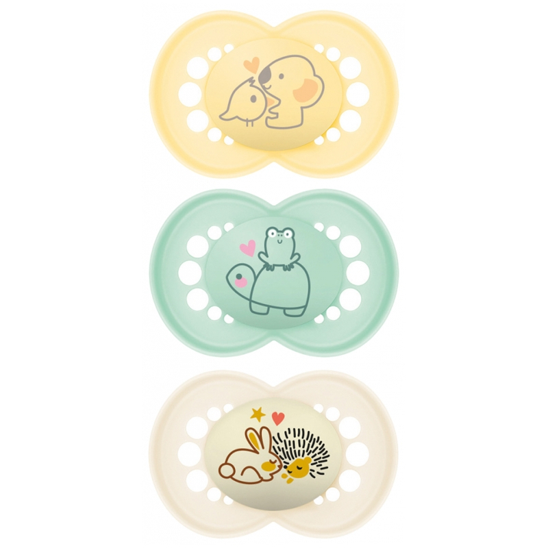 MAM 2 Sucettes Original Nature + 1 Sucette Original Nuit 18 Mois et + - Modèle : Jaune/Turquoise/Beige
