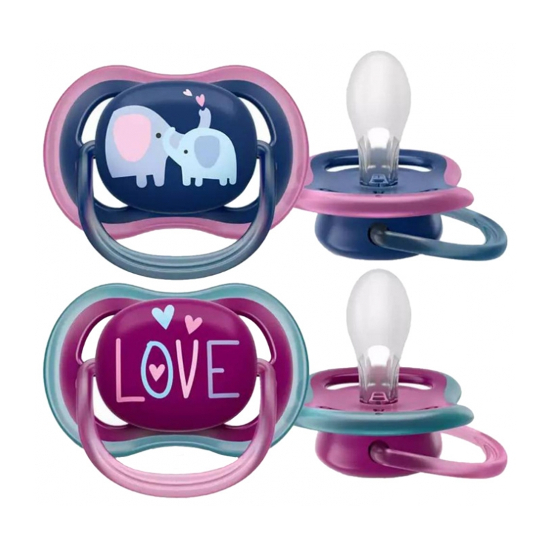 Avent Ultra Air  Sucettes Orthodontiques 18 Mois et + Modèle : Éléphants/Love - 2 unités