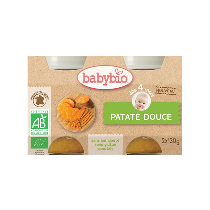 BABYBIO Petits pots bébé dès 4 mois patate douce - 2 pots de 130 g