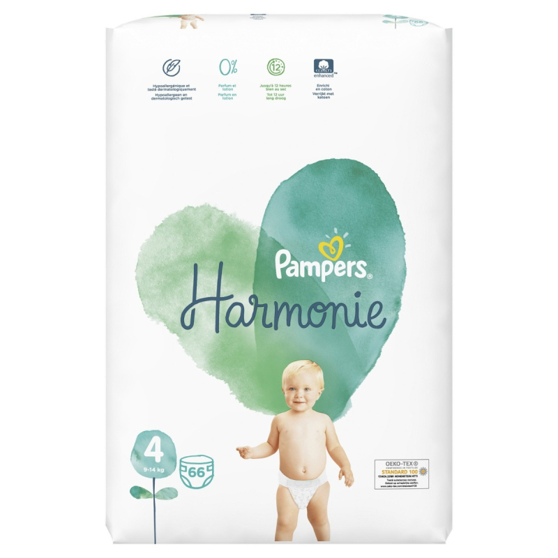 Pampers Harmonie Couches bébé taille 4 : 9-14 kg  - 66 Couches