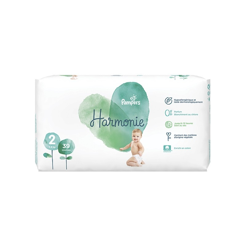 Pampers Harmonie Couches Bébé Taille 2 : 4-8 kg - 39 couches 