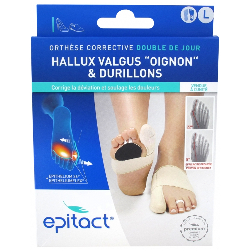 Epitact Hallux Valgus Oignon & Durillons Orthèse Corrective Double de Jour Pied Droit - Taille : L