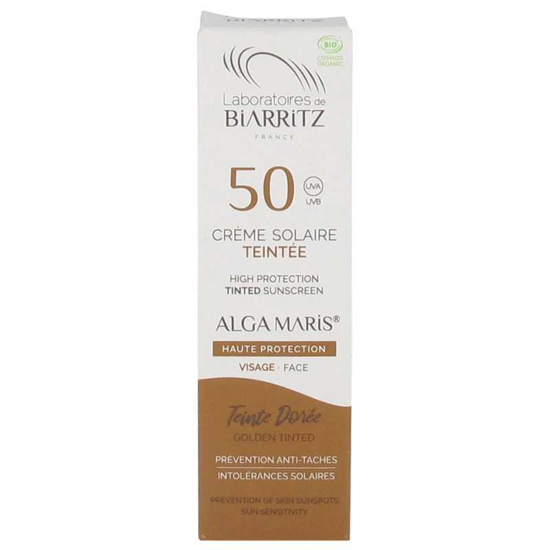 Biarritz Alga Maris Crème Solaire Teintée Teinte Dorée SPF50 Bio - 50ml
