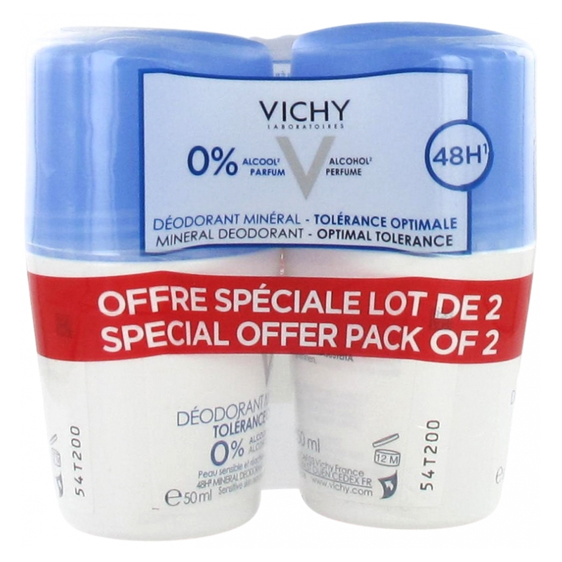 Vichy Déodorant Minéral 48H Tolérance Optimale Roll-On - Lot de 2 x 50 ml
