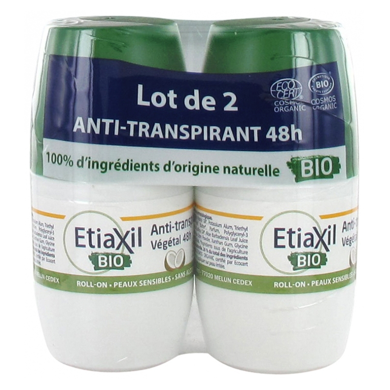 Etiaxil Déodorant Anti-Transpirant Végétal 48h Roll-On Bio - Lot de 2 x 50 ml