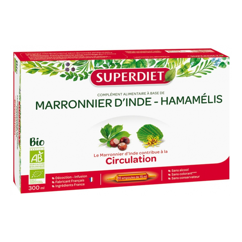 Superdiet Marronnier d'Inde Hamamélis Bio - 20 Ampoules