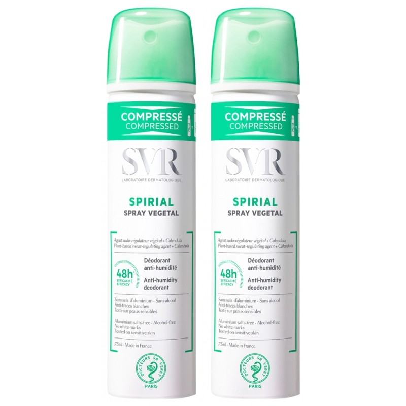  SVR Spirial Spray Végétal Déodorant Anti-Humidité 48H - Lot de 2 x 75 ml
