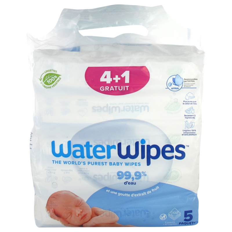 Water Wipes Pack Lingettes Bébé Bio - 4x60 + 60 Lingettes Offertes