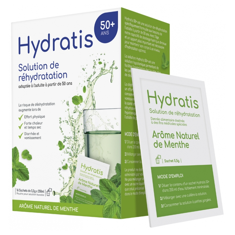 Hydratis 50+ Solution de Réhydratation Arôme : Menthe - 16 Sachets 
