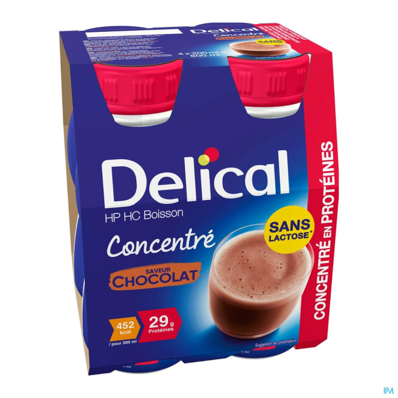 Delical Boisson Lactée Concentrée Au Chocolat Sans Lactose - 4x200ml