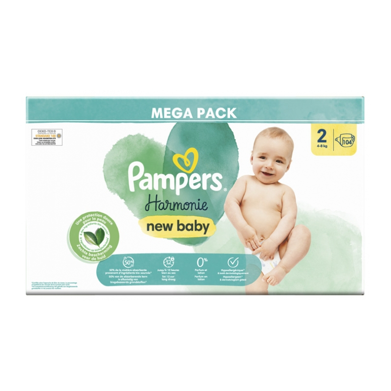 Pampers New Baby Harmonie - 104 Couches Taille 2 (4-8 kg)