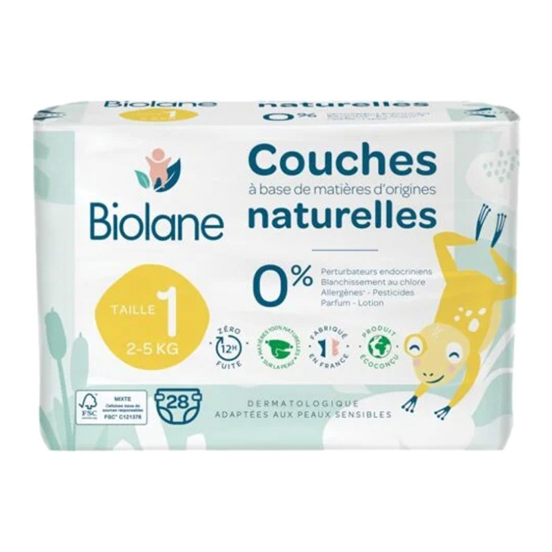 Biolane Couches Naturelles 28 Couches - Taille 1 (2-5 Kg)