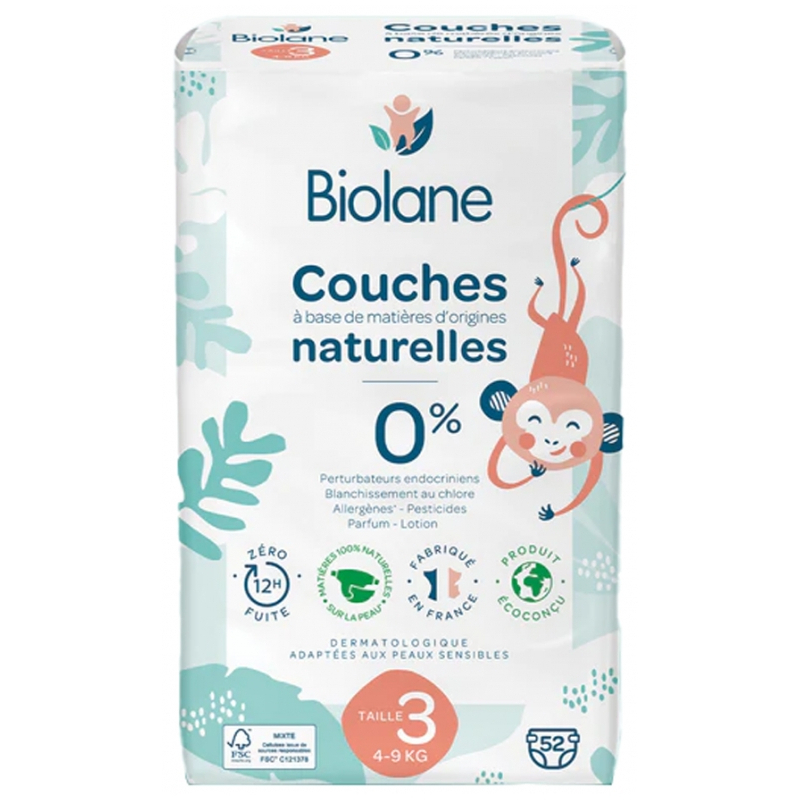 Biolane Couches Naturelles 52 Couches - Taille 3 (4-9 Kg)