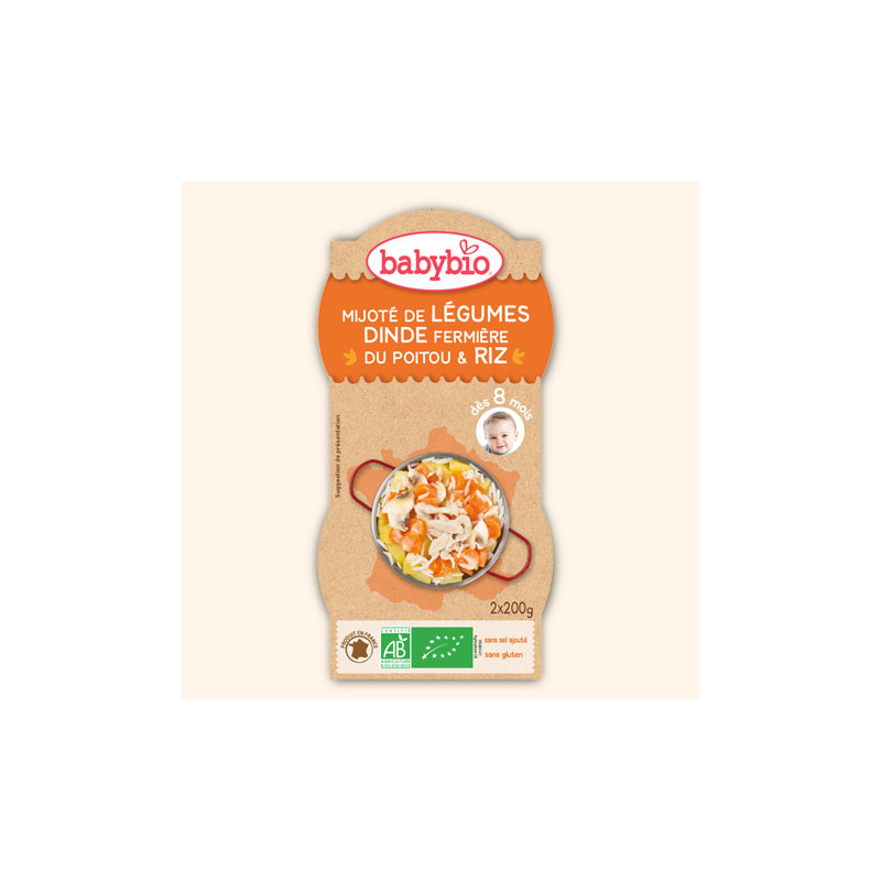 Bol Menu du Jour - Mijoté de Légumes, Dinde Fermière du Poitou & Riz, 2x200g